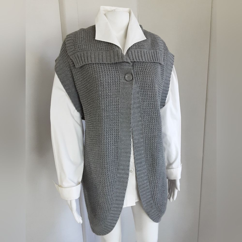 COMPANY By Ellen Tracy Cotton Blend Waffle Knit Sweater Vest Cardigan Sz M